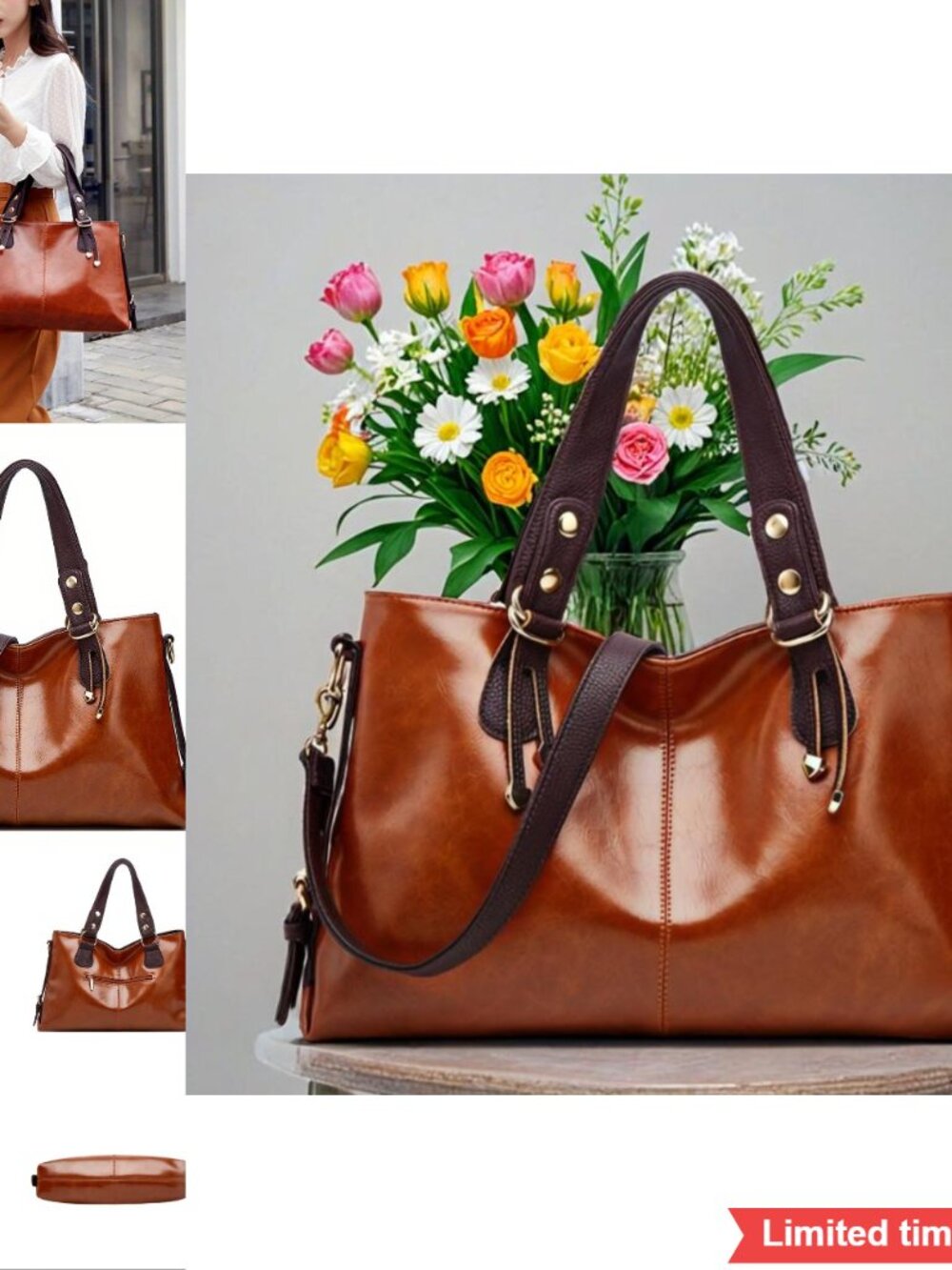 PU Elegant Retro Womens Tote Bag Large Capacity Shoulder Crossbody Handbag